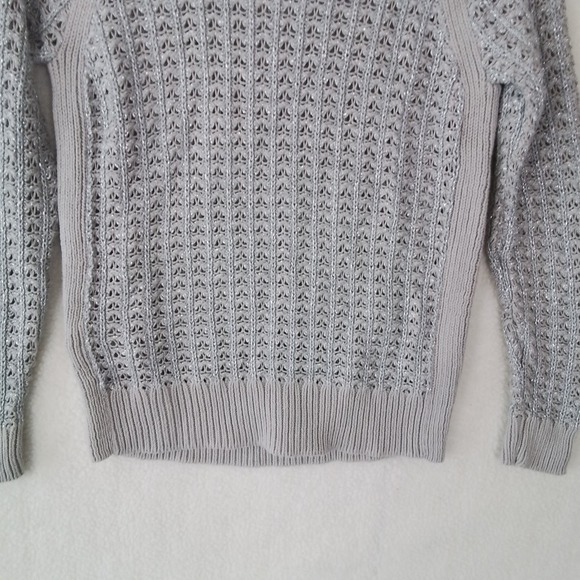 Loft Open Knit Sweater Size Small in Beige w/ Metallic Silver Threads - Picture 4 of 11